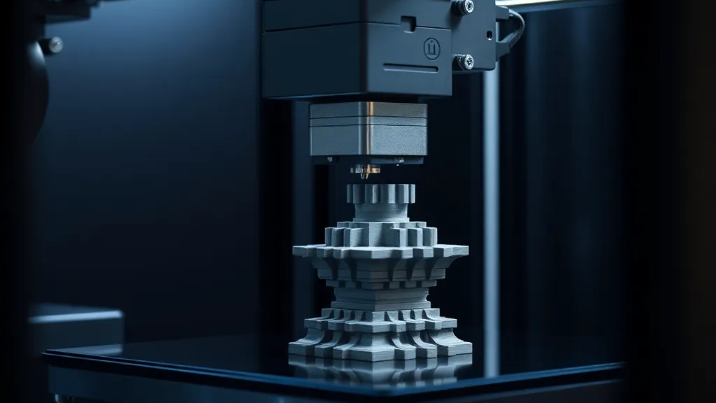 Professzionális 3D nyomtató egy mechanikus alkatrész nyomtatása közben.